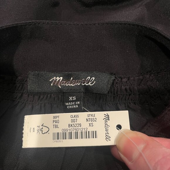 NWT Madewell Sz XS Black Shirred Long Sleeve Top in Silk Relaxed Flowy NT652 - Picture 6 of 12